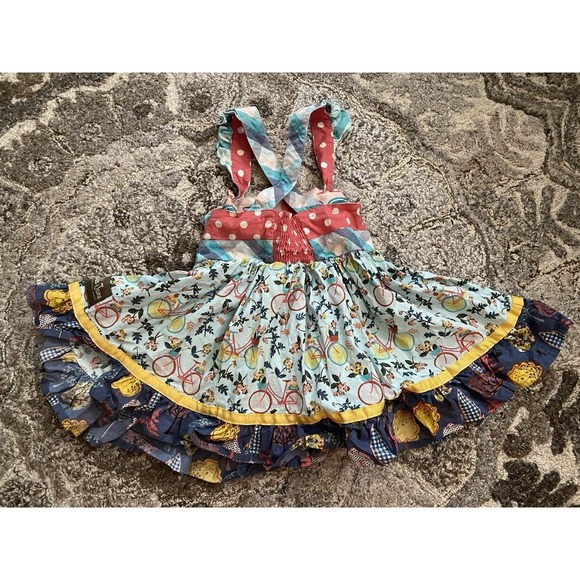 Matilda Jane Wonderment Bike Path Knot Dress SZ 2 Apron Whimsical Pink - Picture 5 of 5